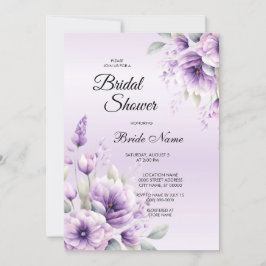 Acuarela Morado Floral Bridal Shower Invitación