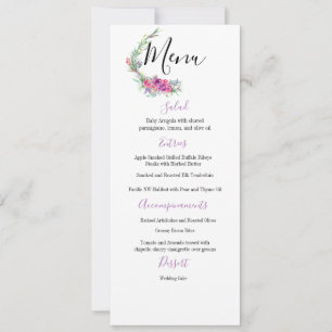 Acuarela Morado Floral Elegante Menú Boda