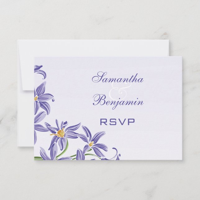 Acuarela Morado Primavera Flores Boda RSVP (Anverso)