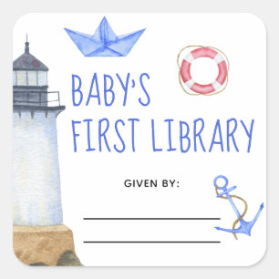 Acuarela náutica - etiqueta de libro para baby sho