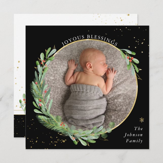 Acuarela Navidad Verdor Alegres Bendiciones (Anverso / Reverso)