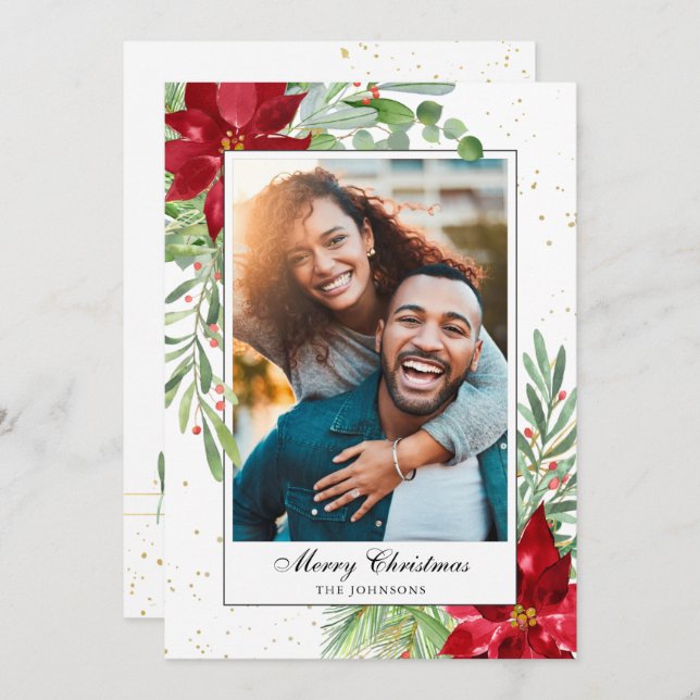 Acuarela Navidad Verdor Flor de Nochebuena Fiesta  (Anverso / Reverso)