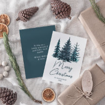Acuarela Navy Blue Pine Trees Feliz Navidad