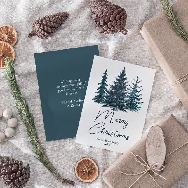 Acuarela Navy Blue Pine Trees Feliz Navidad (Subido por el creador)