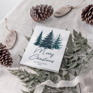 Acuarela Navy Blue Pine Trees Feliz Navidad