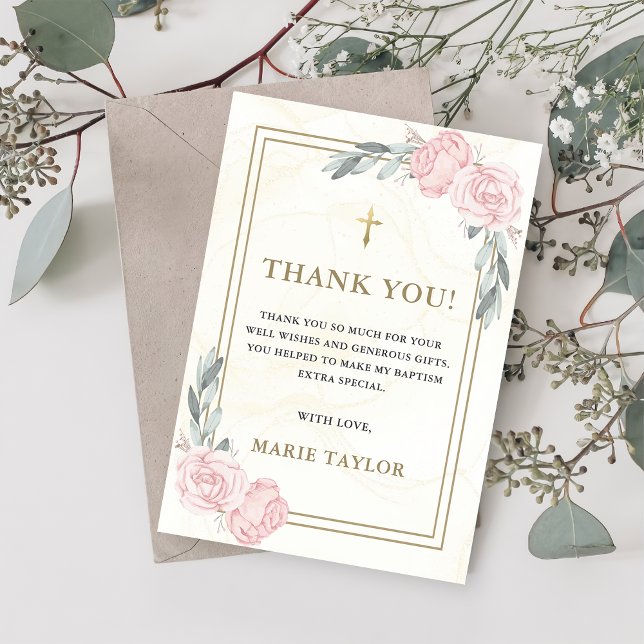 Acuarela Neutra Baptismo Floral Gracias Tarjeta (Subido por el creador)