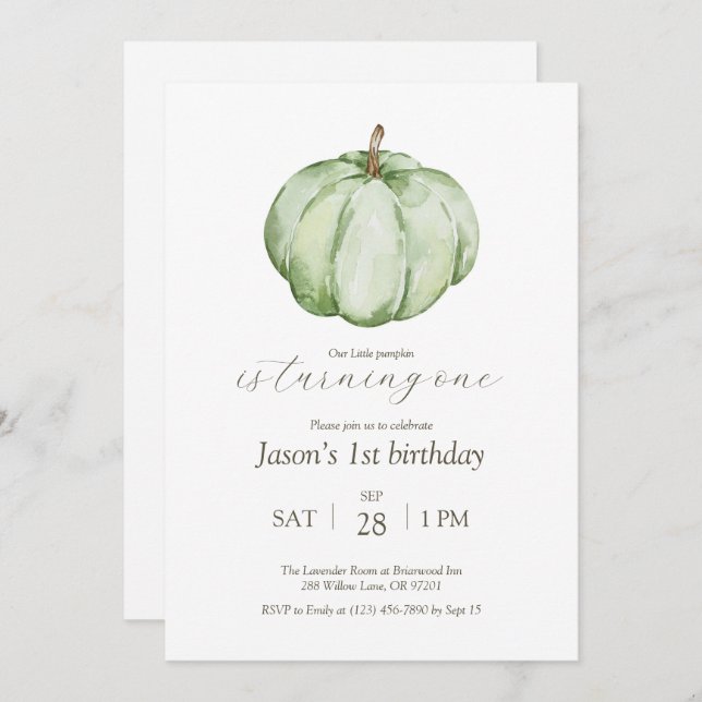 Acuarela Nuestra Pequeña Calabaza Invitación al Cu (Anverso / Reverso)