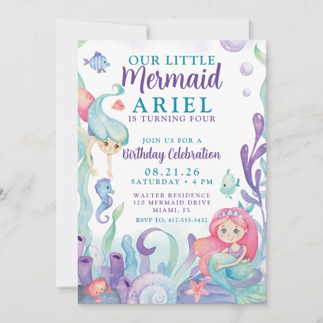 Acuarela Nuestra Pequeña Invitación Al Cumpleaños  (Anverso)