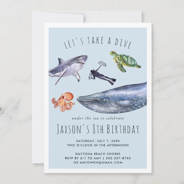 Acuarela Océano | Invitación a Fiesta de Cumpleaño (Anverso)