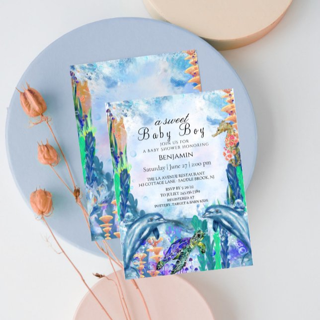 Acuarela OceanSea Animals BabyShower Invitación (Subido por el creador)