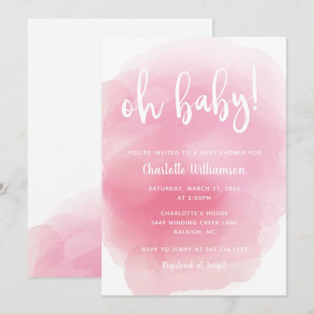 Acuarela Oh Invitación Baby Shower (Anverso / Reverso)