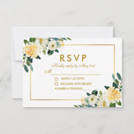 Acuarela Oro Amarillo Boda Floral Blanca RSVP