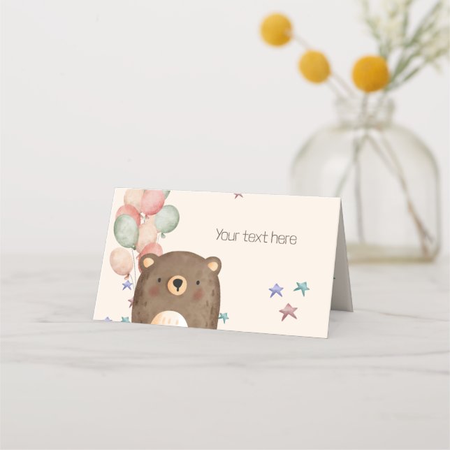 acuarela oso con globos cumpleaños Tarjeta de luga (Anverso)
