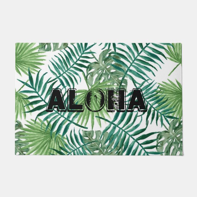 Acuarela Palm tropical deja la alfombra de la puer (Anverso)
