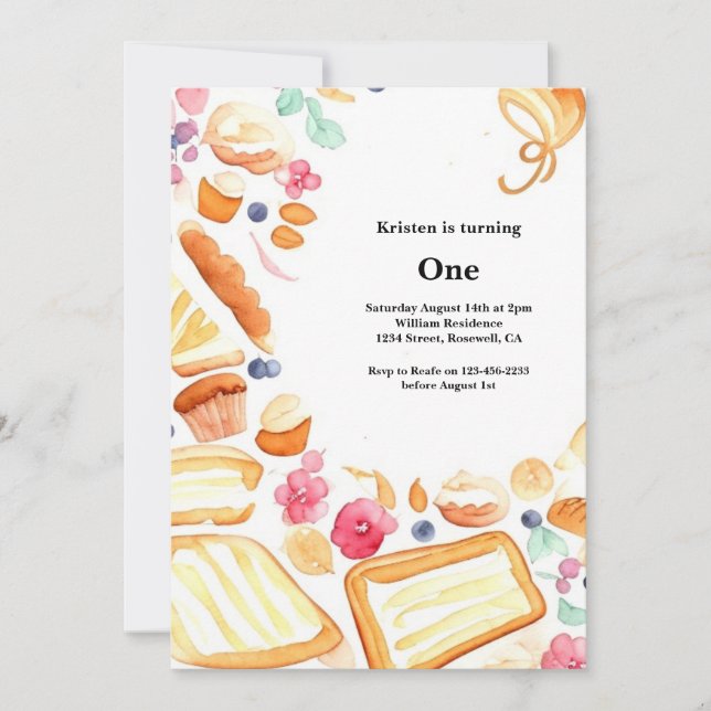Acuarela Pastel dulce Primer Día Invitación (Anverso)