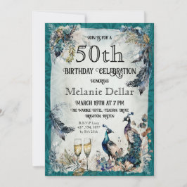 Acuarela Peacock Invitación a cumplir 50 años