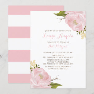 Acuarela Peonies Rosados Invitación a Mitzvah
