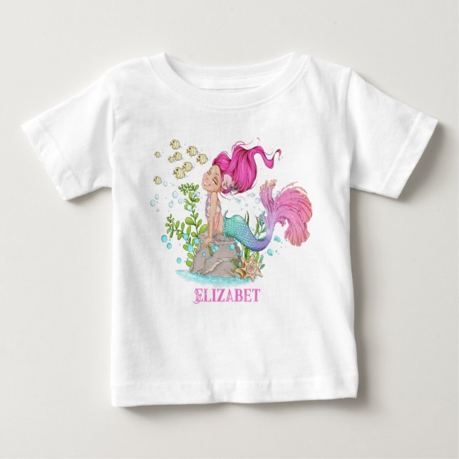 Acuarela Pequeña Sirena Cumpleaños Bebé Camiseta (Anverso)