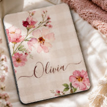 Acuarela personalizada floral rosa beige gingham
