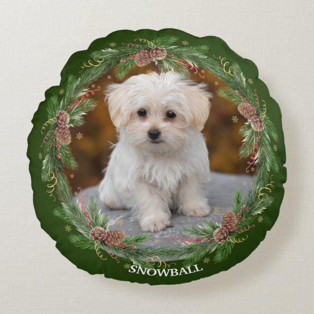 Acuarela Pinecone Wreath Mascota Foto Almohada red (Anverso)