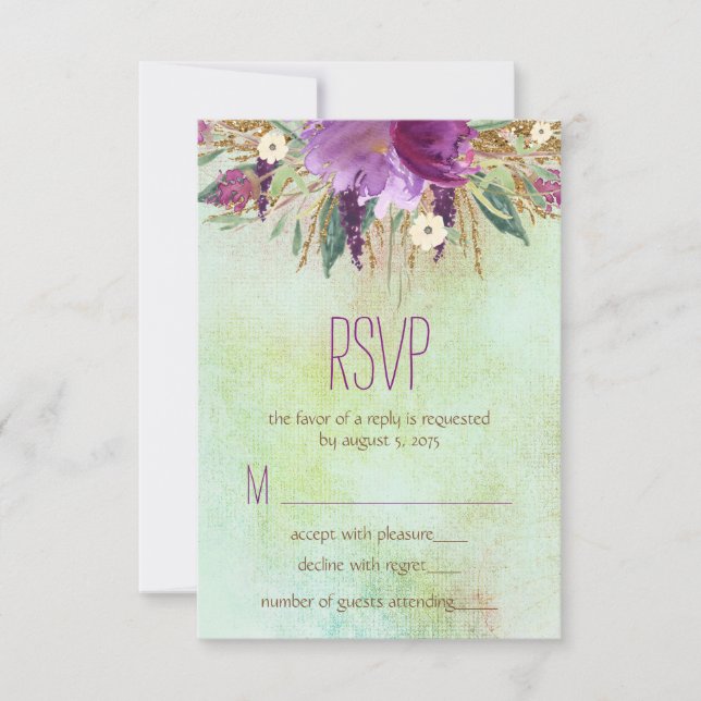 Acuarela Pintada Boda de Flores RSVP (Anverso)