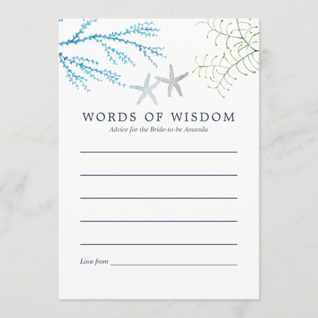 Acuarela Playa Temática de Algas Marinas Consejo d (Anverso)