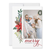 Acuarela Poinsettia Botánica Feliz Navidad