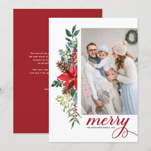 Acuarela Poinsettia Botánica Feliz Navidad