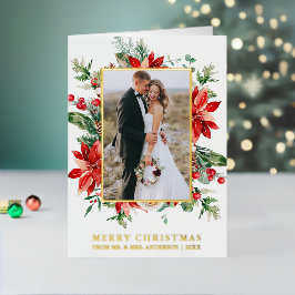 Acuarela Poinsettia Floral Oro elegante recién cas