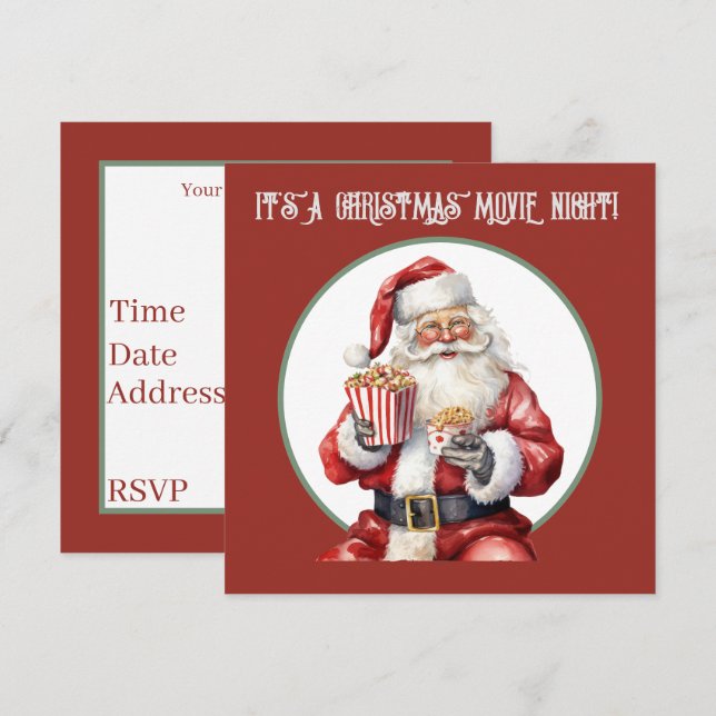 acuarela popcorn Santa película Invitación (Anverso / Reverso)