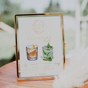 Acuarela   Poster de bebidas con firma para novias