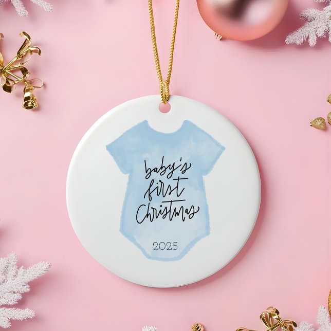 Acuarela: Primer ornamento navideño de niño bebé (Baby's First Christmas Ornament | Custom Blue Onesie Keepsake | Personalized Holiday Gift)