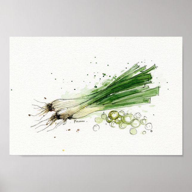 Acuarela, puerros, arte de cocina vegetal (Frente)