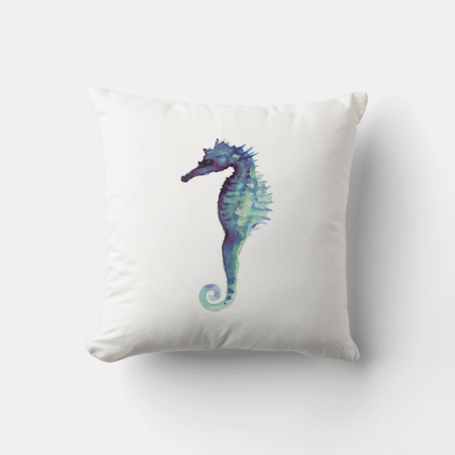 Acuarela púrpura de los seahorses de la almohada (Anverso)
