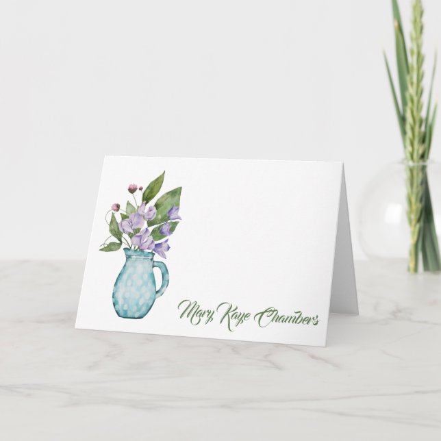 Acuarela Púrpura Dulce Flores De Pea Tarjeta De No (Anverso)