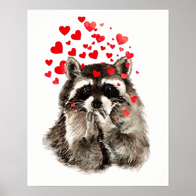 Acuarela Raccoon que sopla besos diversión arte an (Frente)