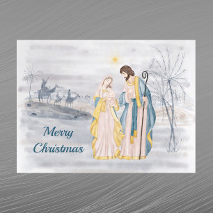 Acuarela religiosa cristiana azul de Navidad