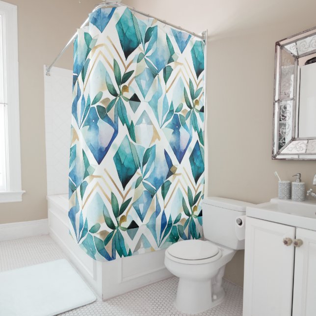 Acuarela Resumen Cortina de ducha rústica bohemia (In situ)