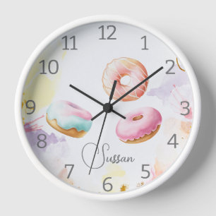 acuarela retro elegante Donut Acrílico reloj de pa