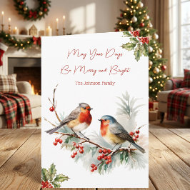 Acuarela Robins Bayas de Acebo Navidad Familiar
