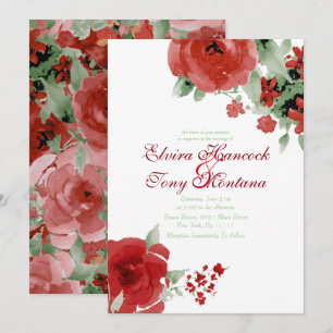 Acuarela roja vibrante subió, casando invitaciones