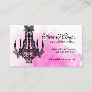 Acuarela rosa con tarjetas de visita de candelabro