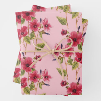 Acuarela Rosa Conjunto de 3 Hojas de Envoltura