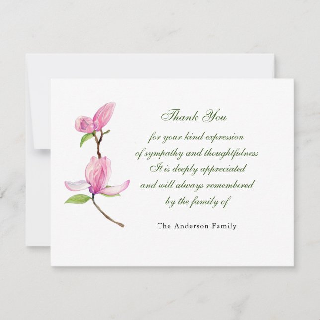 acuarela rosa Flor de Magnolia tarjeta de agradeci (Anverso)