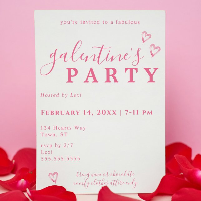 Acuarela rosa: la invitación de Galentine (Pink Watercolor Heart Galentine's Invitation
)