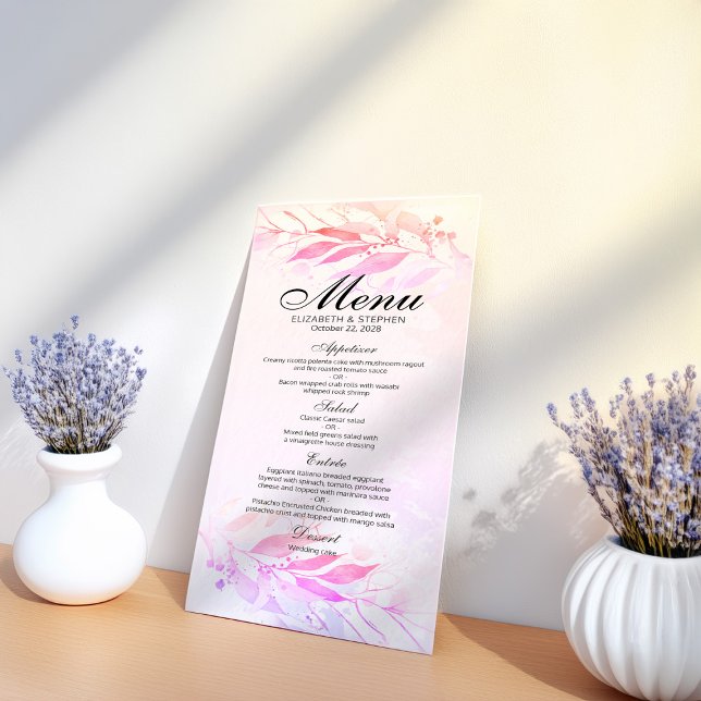 acuarela rosa magenta deja el menú Boda floral (Subido por el creador)