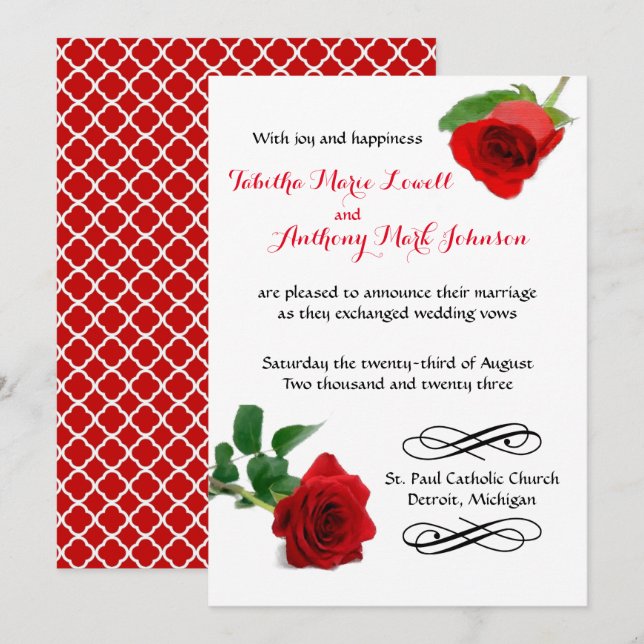 Acuarela Rosa Roja - Invitación de Boda (Anverso / Reverso)