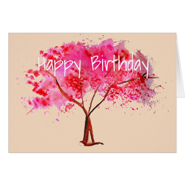 Acuarela rosada del árbol de la flor de cerezo (Anverso (Horizontal))