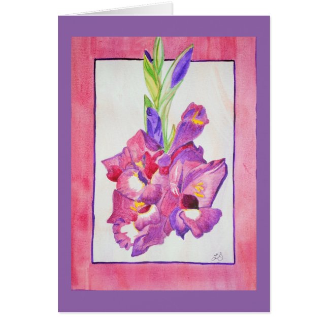 Acuarela rosada y púrpura de Gladiola (Frente)