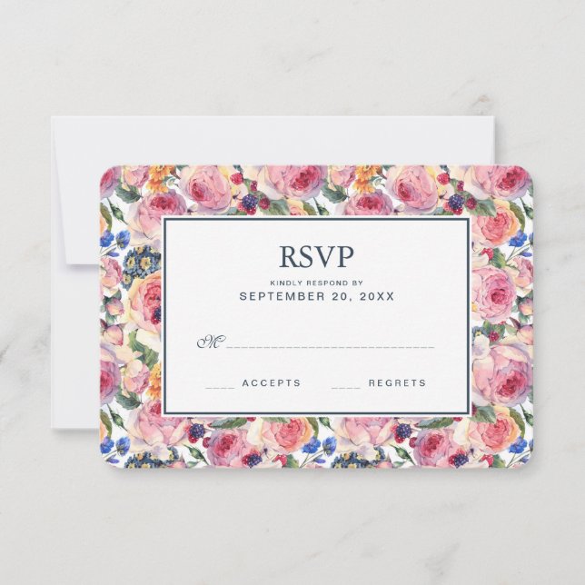 Acuarela | Rosas ingleses - Wedding RSVP (Anverso)